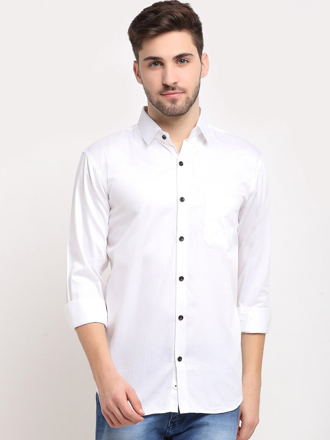 JAINISH Men White Smart Slim Fit Cotton Casual Shirt
