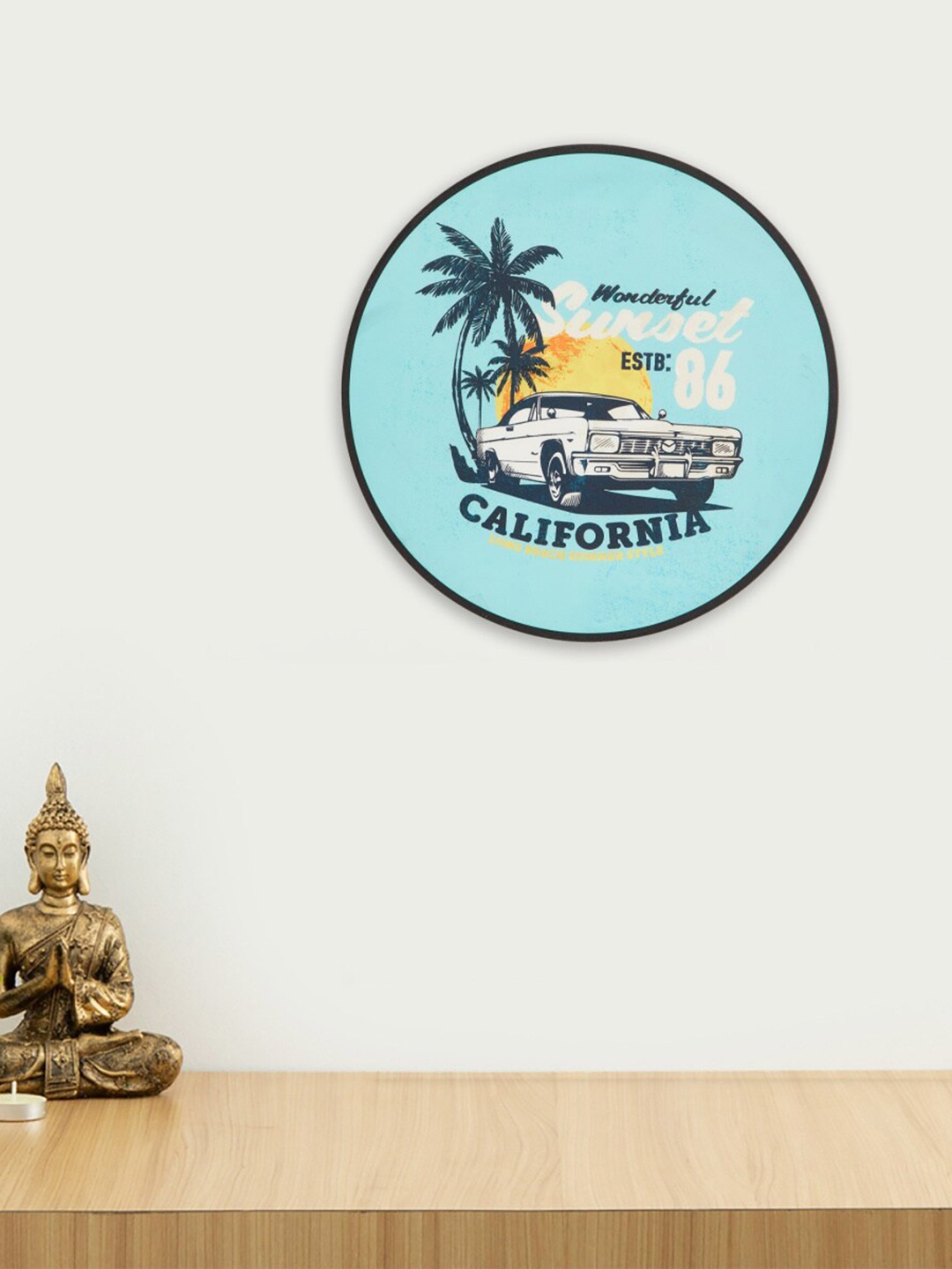 Home Centre Turquoise Blue & Multicolour Printed Wooden Decal Wall Plate