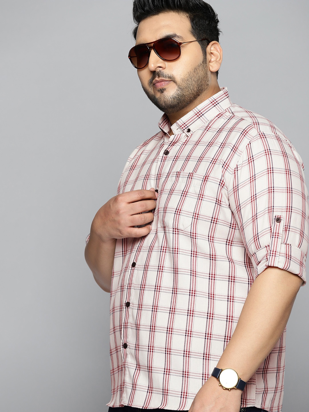 DENNISON Plus Size Men Cream-Coloured & Red Slim Fit Checked Pure Cotton Casual Shirt
DENNISON Plus Size Men Cream-Coloured & Red Slim Fit Checked Pure Cotton Casual Shirt