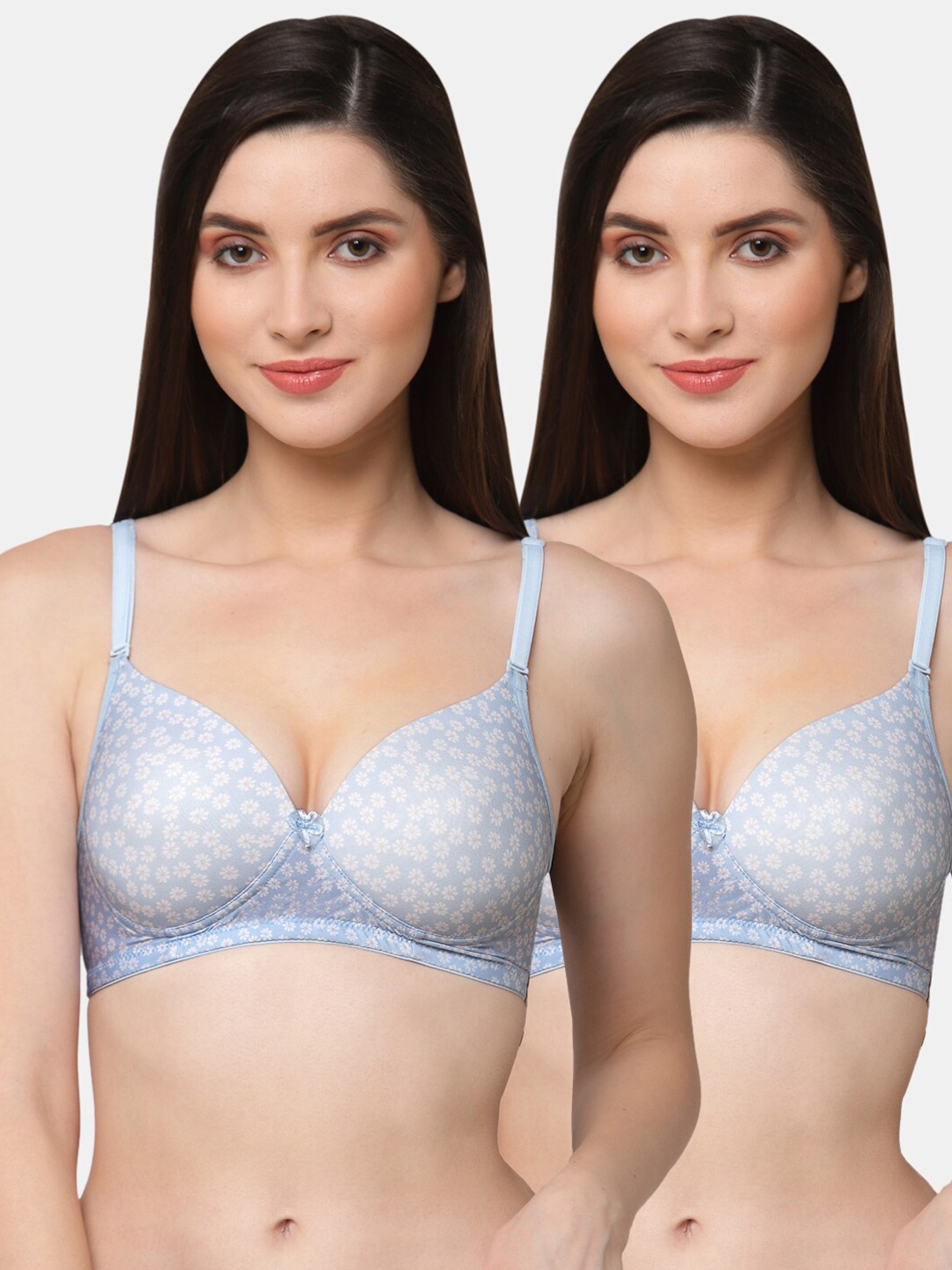 Floret Pack of 2 Printed Bra Lightly Padded, Blue