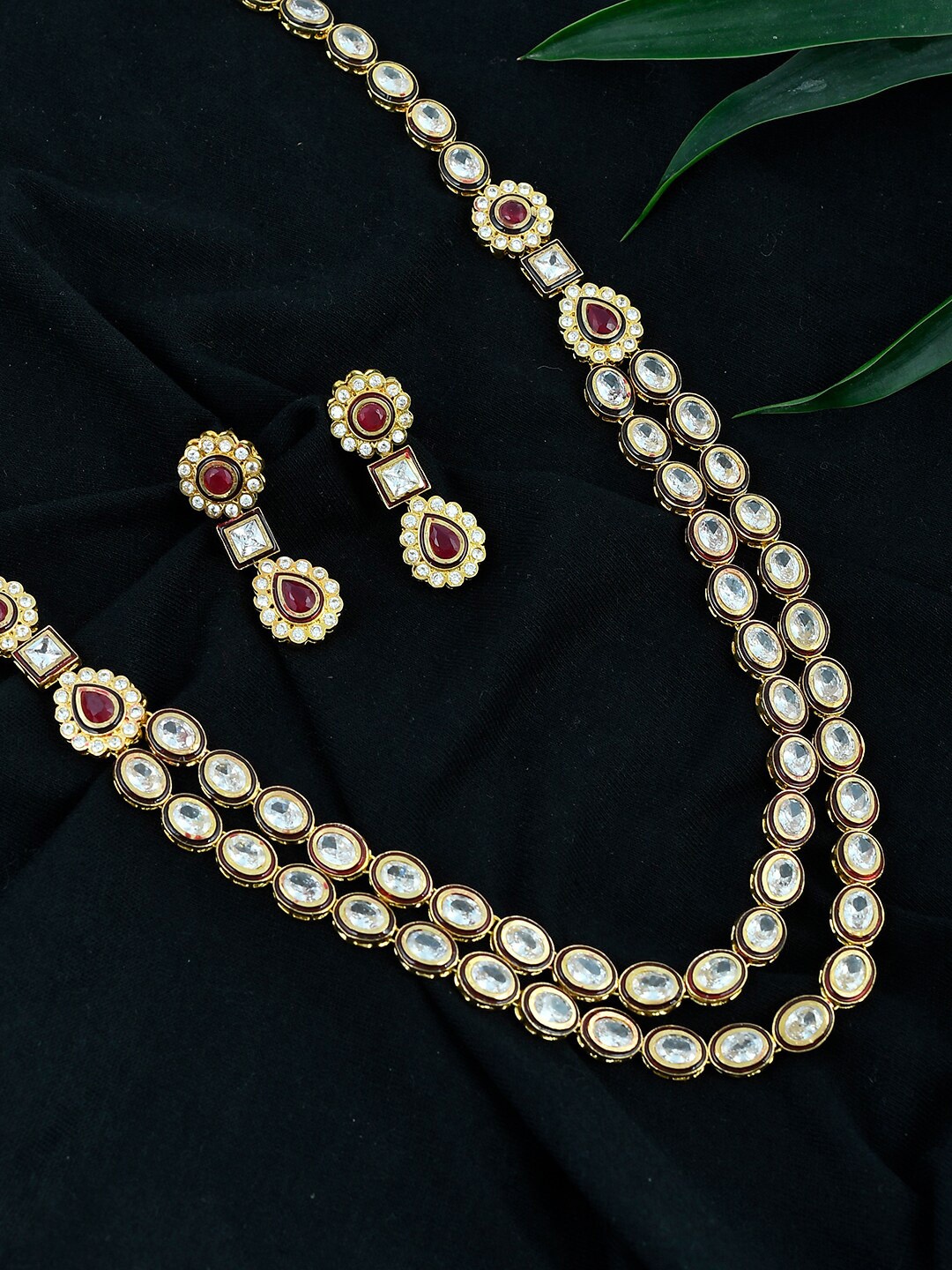 Silvermerc Designs Gold-Plated & Red Stone Studded Jewellery Set