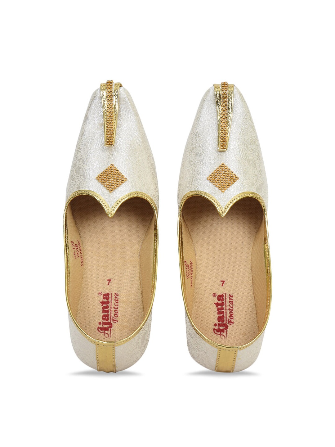 Ajanta Men Silver-Toned Embellished Ethnic Mojaris Flats