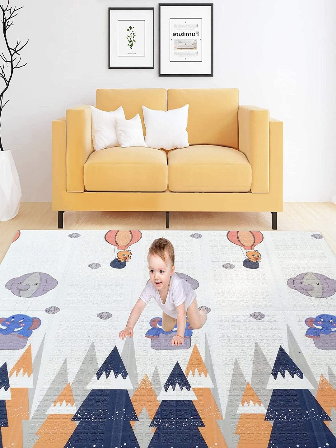 Tormeti Kids White & Blue Cartoon Character Printed Floor Mat, Multi