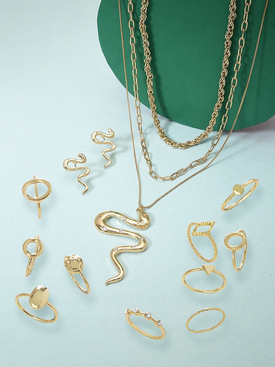 AMI Women Gold-Tone Contemporary Gold-Plated Layered Jewellery Set With Set Of 10 Rings
AMI Women Gold-Tone Contemporary Gold-Plated Layered Jewellery Set With Set Of 10 Rings