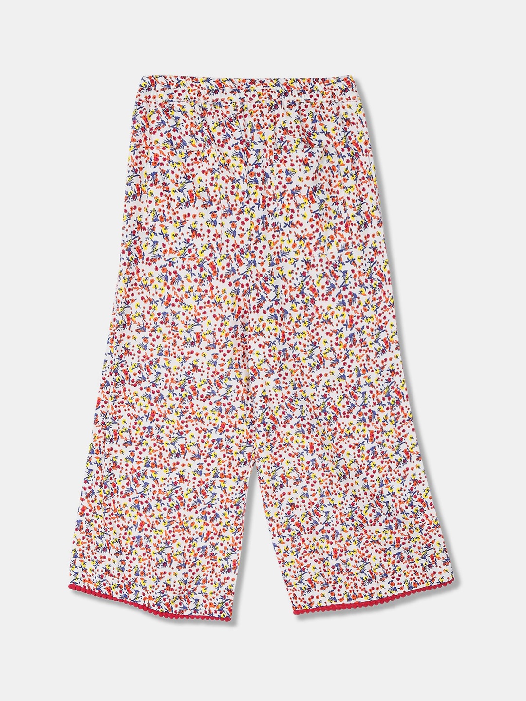 Cherokee Girls White & Red Floral Printed Wide Leg Palazzos