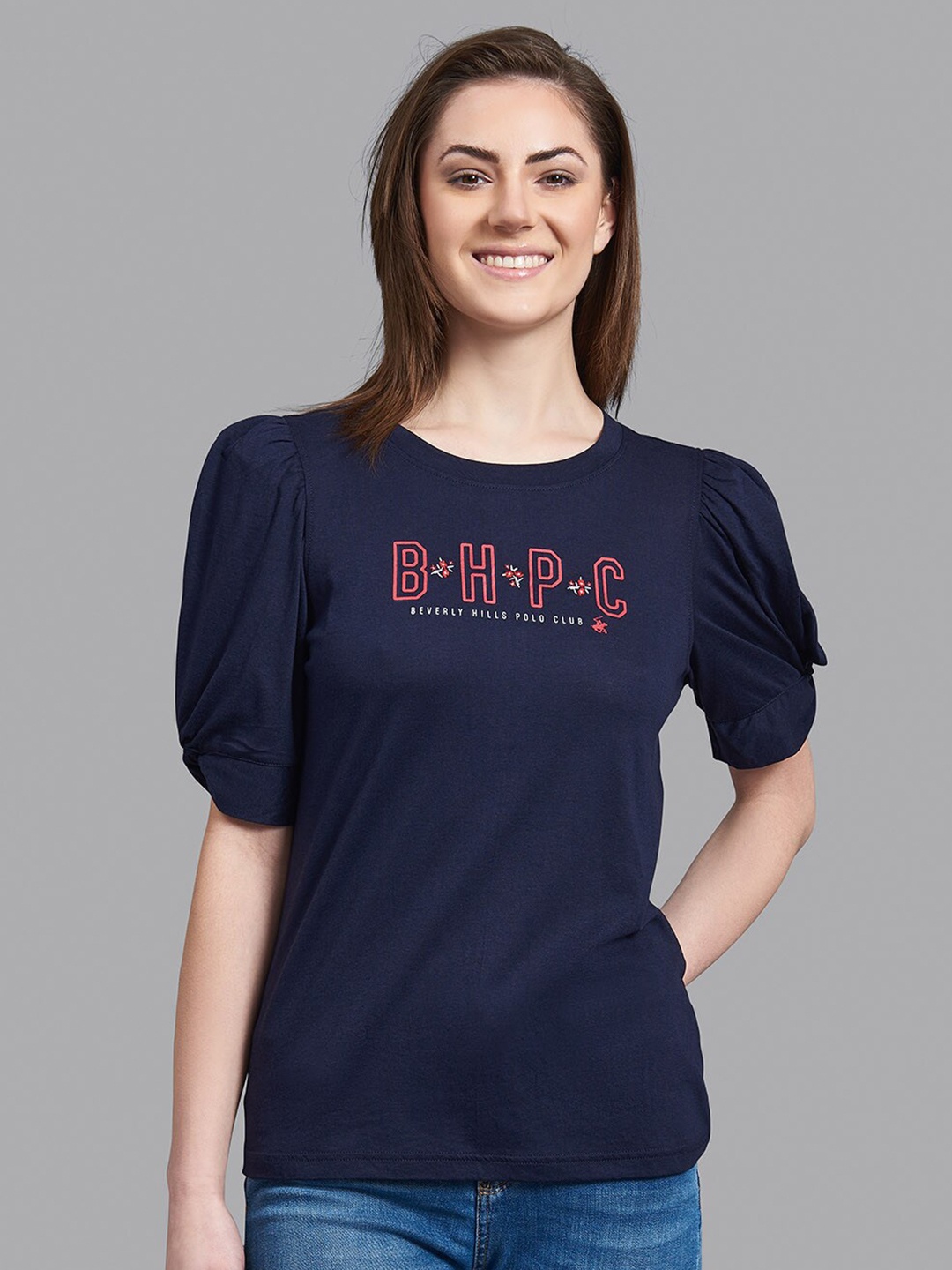 Beverly Hills Polo Club Women Navy Blue Typography Printed Drop-Shoulder Sleeves T-shirt
Beverly Hills Polo Club Women Navy Blue Typography Printed Drop-Shoulder Sleeves T-shirt