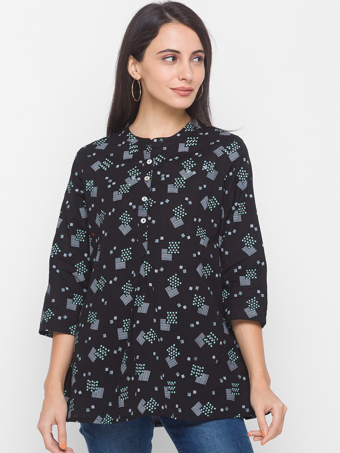 Globus Women Black Geometric Printed Kurta