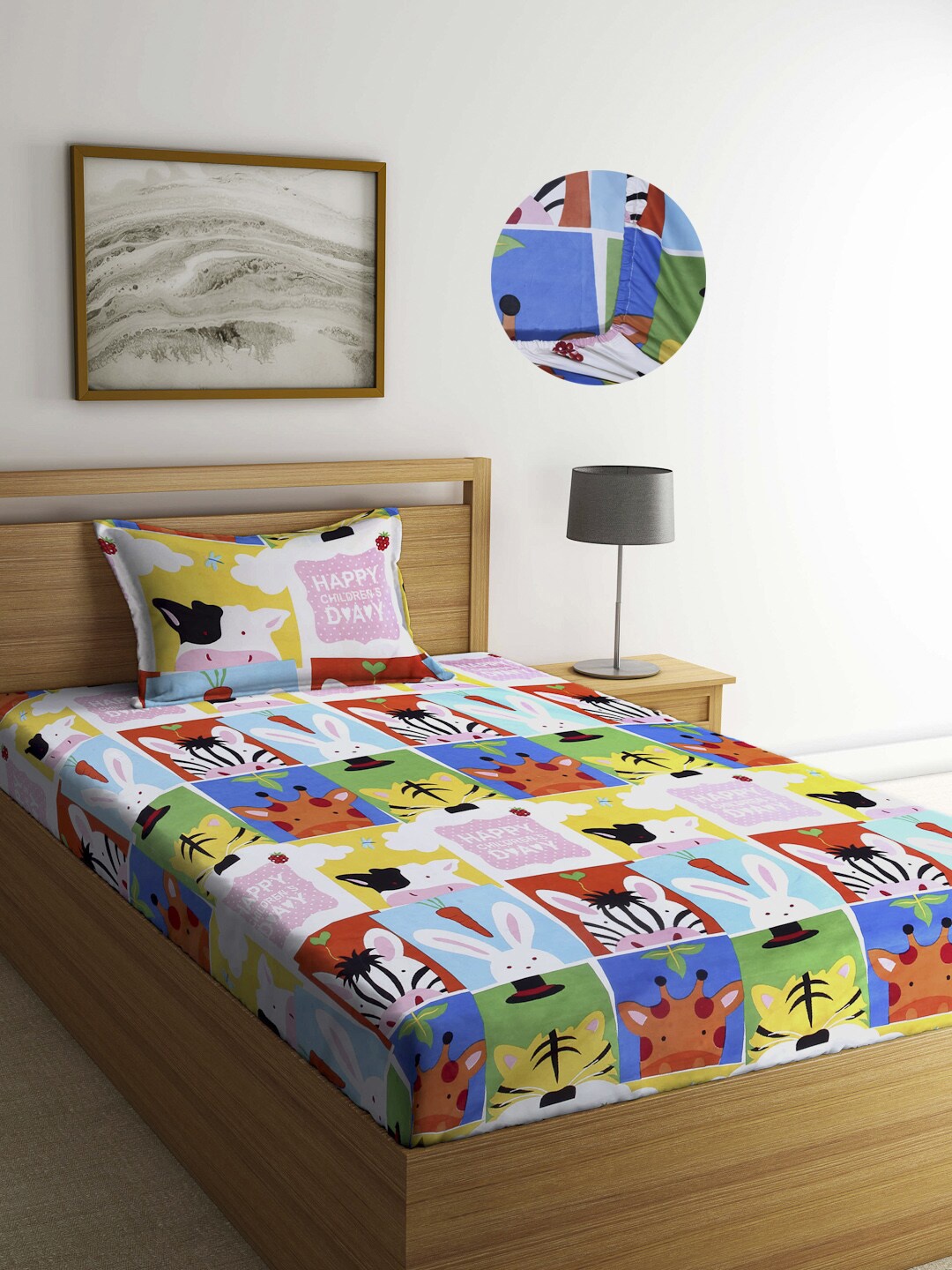 Arrabi Multicoloured Cartoon Characters 300 TC Single Fitted Bedsheet with 1 Pillow Covers, Multi
Arrabi Multicoloured Cartoon Characters 300 TC Single Fitted Bedsheet with 1 Pillow Covers, Multi