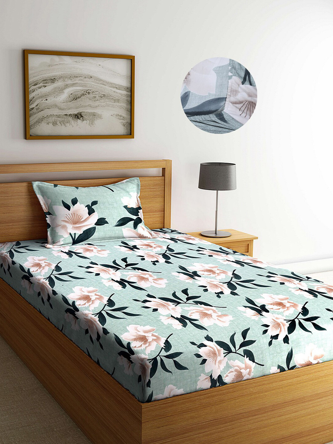 Arrabi Green Floral 300 TC Cotton Blend Single Size Fitted Bedsheet with 1 Pillow Cover
Arrabi Green Floral 300 TC Cotton Blend Single Size Fitted Bedsheet with 1 Pillow Cover