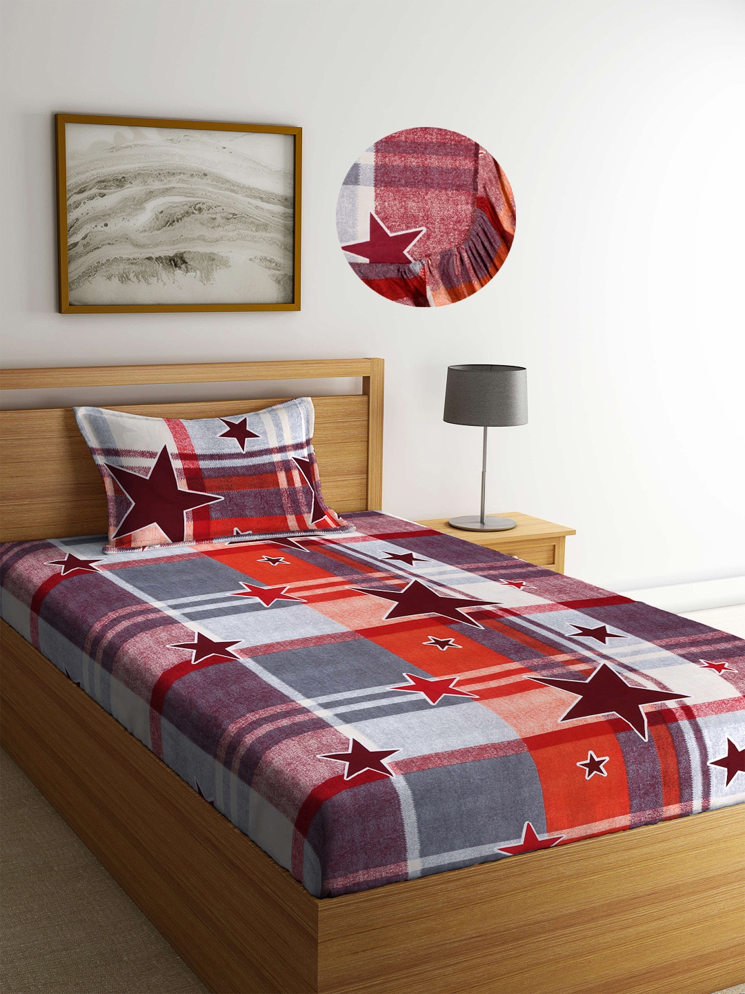 Arrabi Multi Geometric 300 TC Cotton Blend Single Size Fitted Bedsheet with 1 Pillow Cover, Red
Arrabi Multi Geometric 300 TC Cotton Blend Single Size Fitted Bedsheet with 1 Pillow Cover, Red