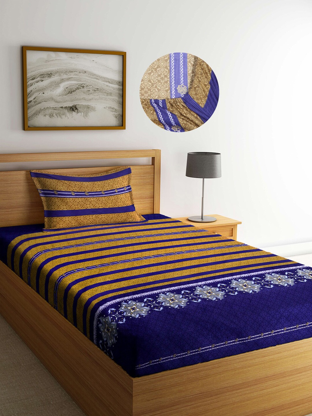 Arrabi Multi Stripes 300 TC Cotton Blend Single Size Fitted Bedsheet with 1 Pillow Cover, Blue
Arrabi Multi Stripes 300 TC Cotton Blend Single Size Fitted Bedsheet with 1 Pillow Cover, Blue
