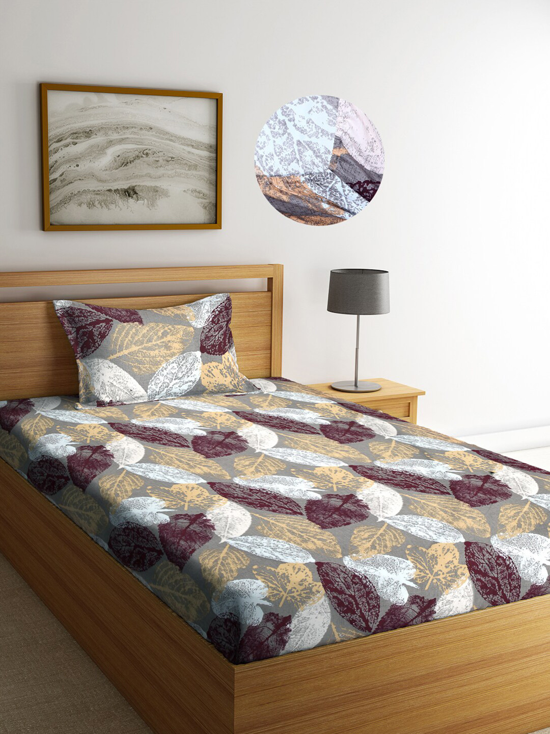 Arrabi Multi Leaf 300 TC Cotton Blend Single Size Fitted Bedsheet with 1 Pillow Cover, Grey
Arrabi Multi Leaf 300 TC Cotton Blend Single Size Fitted Bedsheet with 1 Pillow Cover, Grey