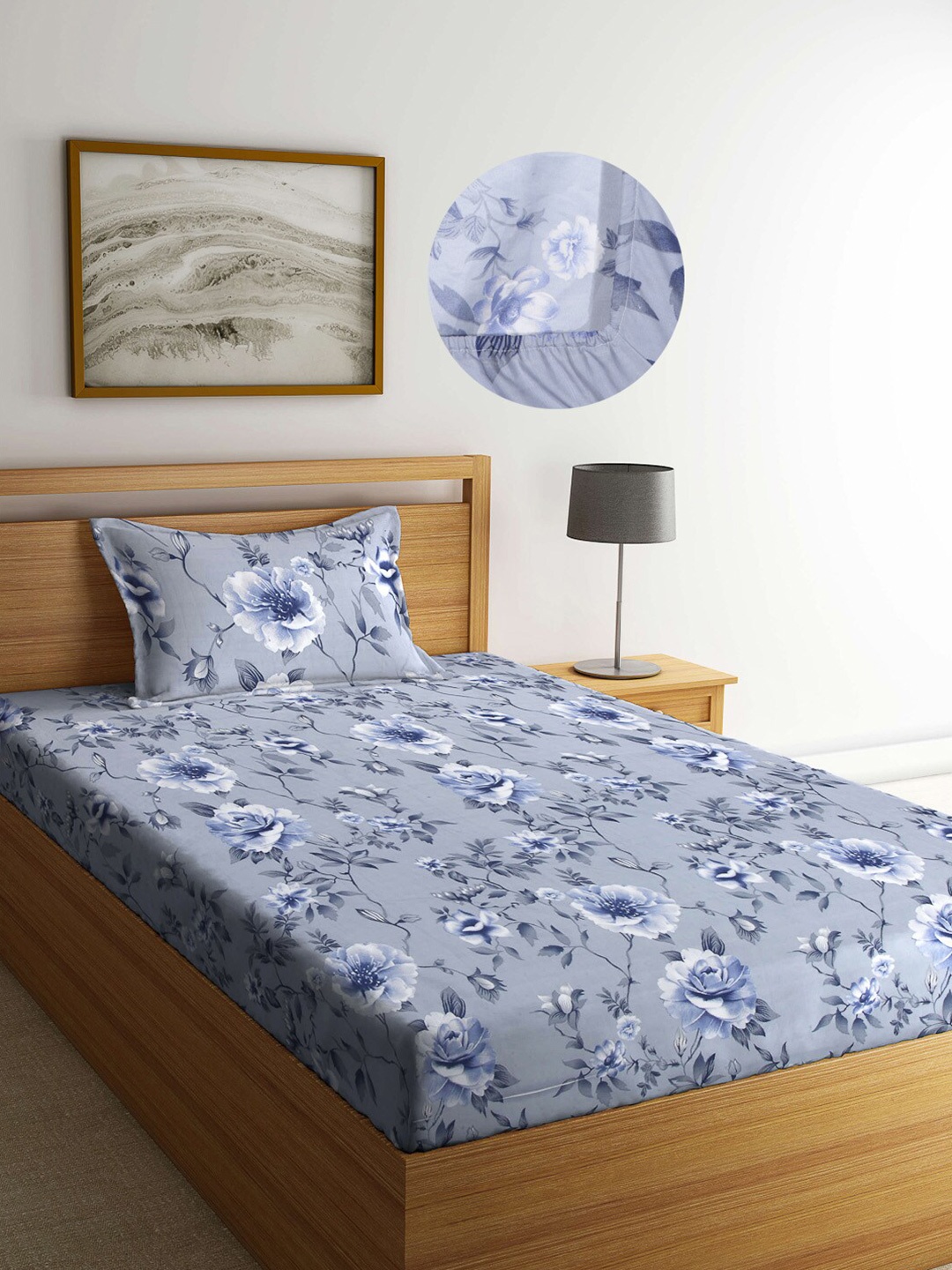 Arrabi Grey Floral 300 TC Cotton Blend Single Size Fitted Bedsheet with 1 Pillow Cover
Arrabi Grey Floral 300 TC Cotton Blend Single Size Fitted Bedsheet with 1 Pillow Cover