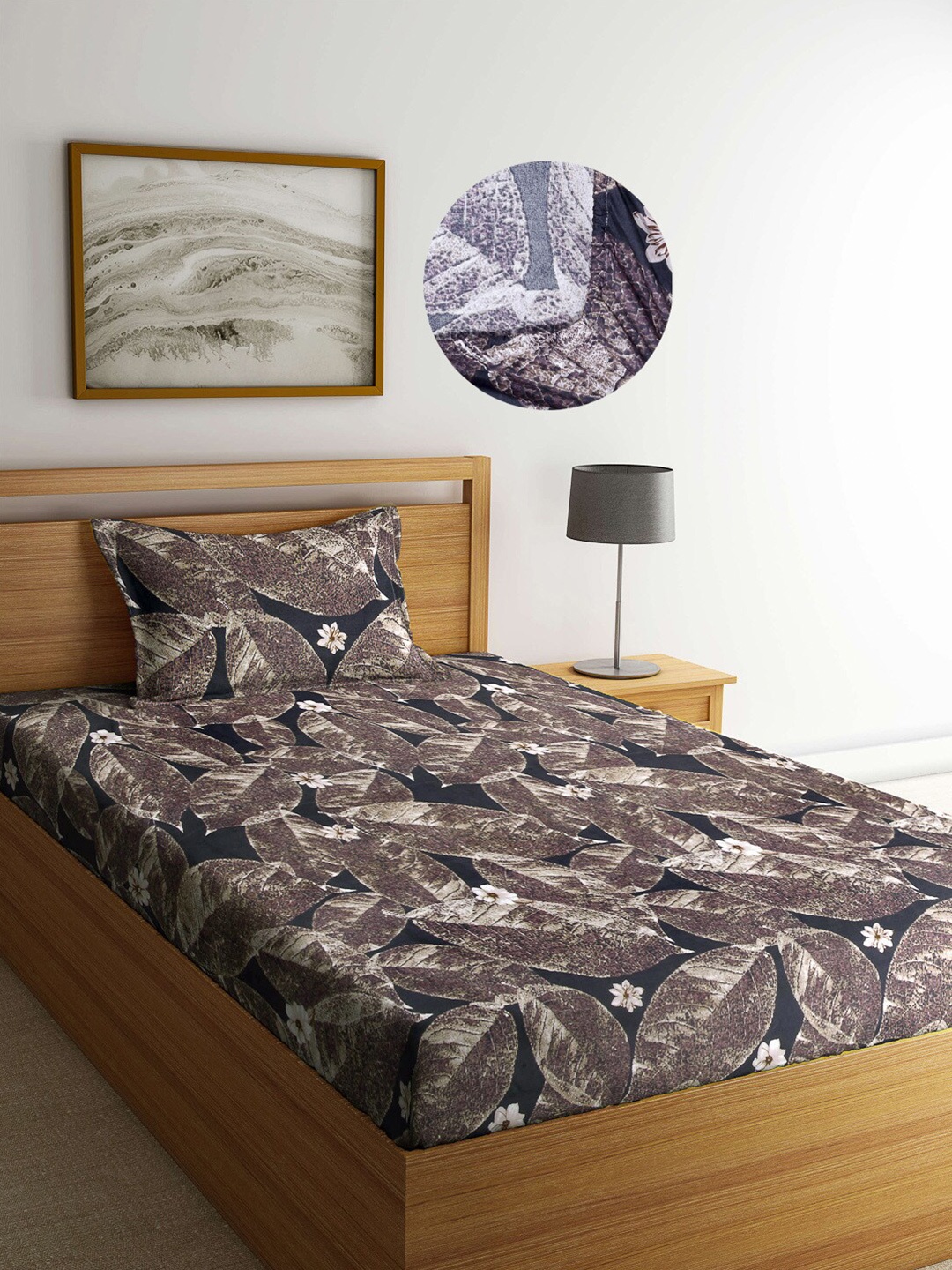 Arrabi Brown Leaf 300 TC Cotton Blend Single Size Fitted Bedsheet with 1 Pillow Cover
Arrabi Brown Leaf 300 TC Cotton Blend Single Size Fitted Bedsheet with 1 Pillow Cover