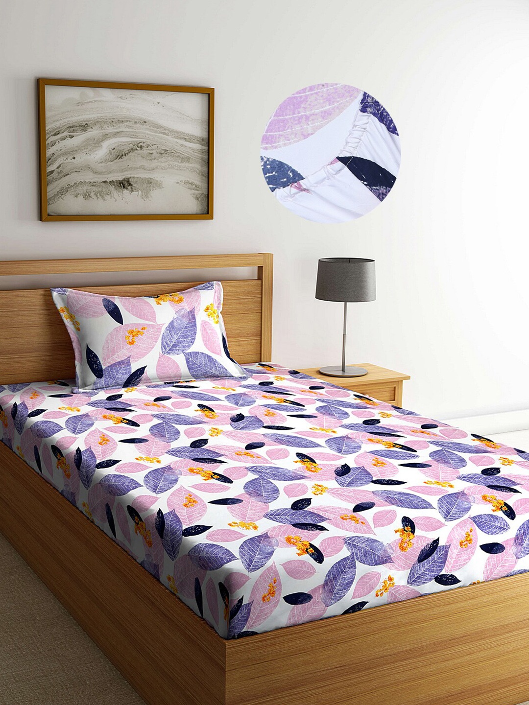 Arrabi Multi Leaf 300 TC Cotton Blend Single Size Fitted Bedsheet with 1 Pillow Cover, White
Arrabi Multi Leaf 300 TC Cotton Blend Single Size Fitted Bedsheet with 1 Pillow Cover, White