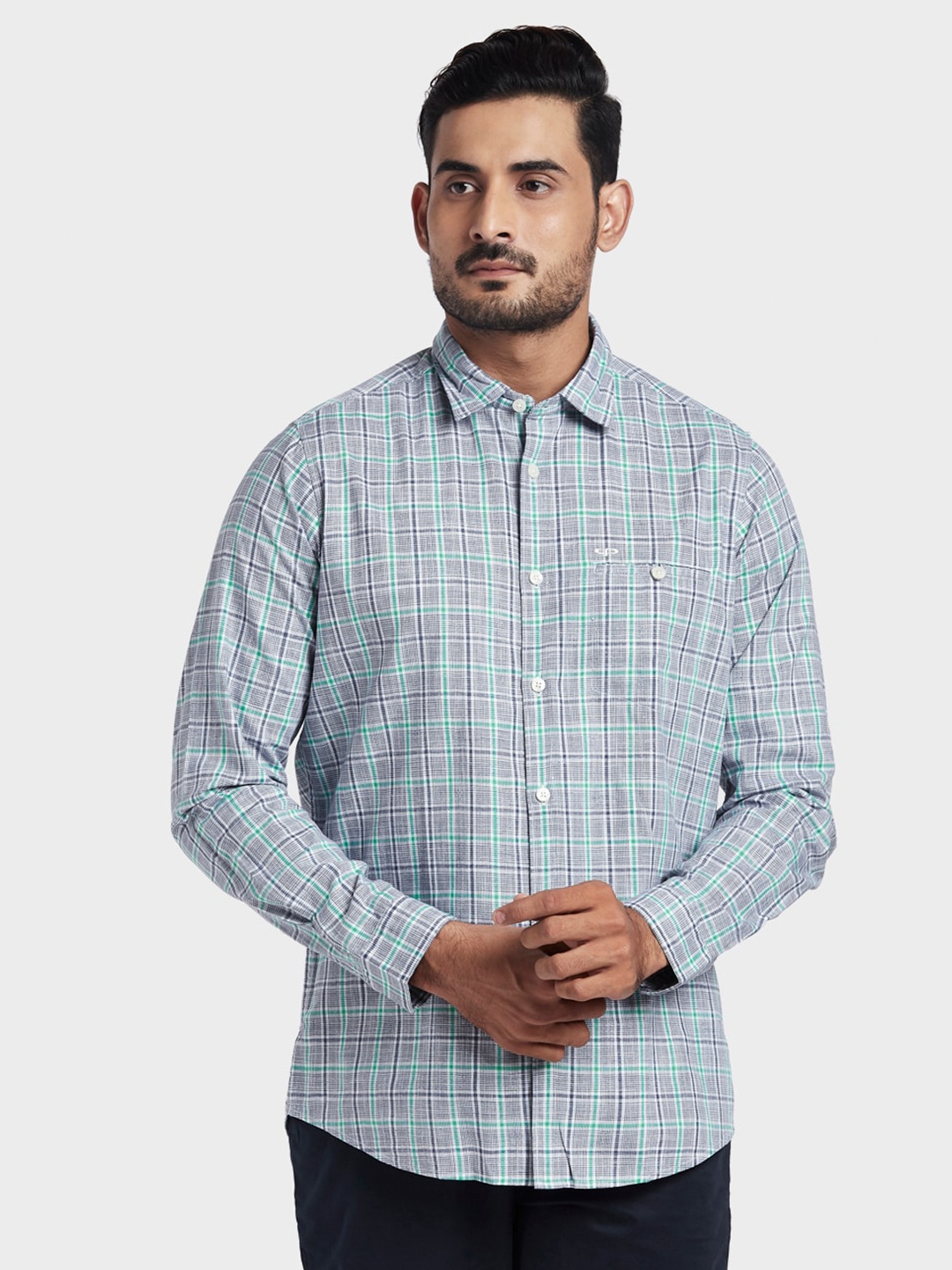 ColorPlus Men Blue Checked Casual Shirt