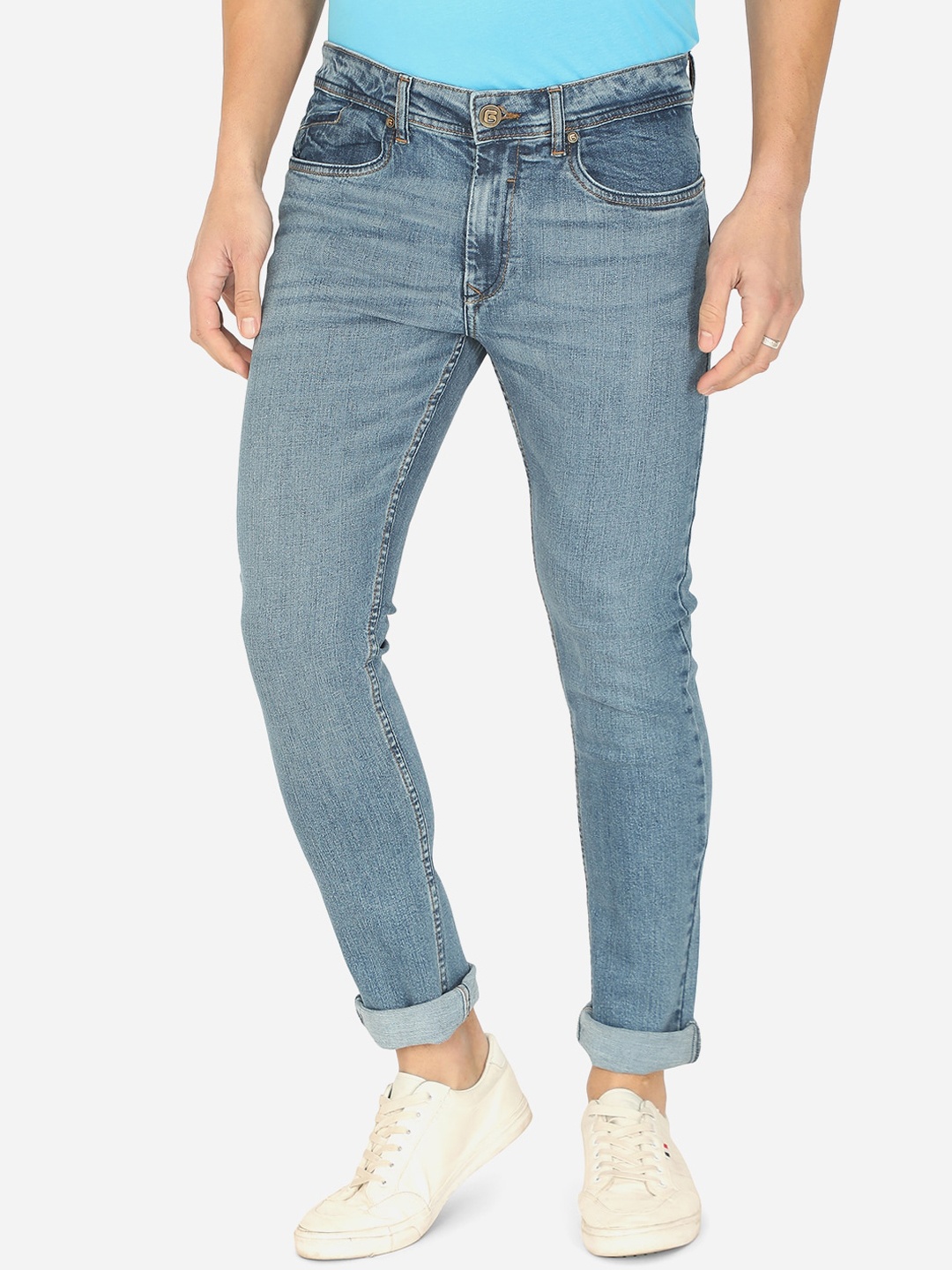 Greenfibre Men Blue Straight Fit Heavy Fade Stretchable Jeans