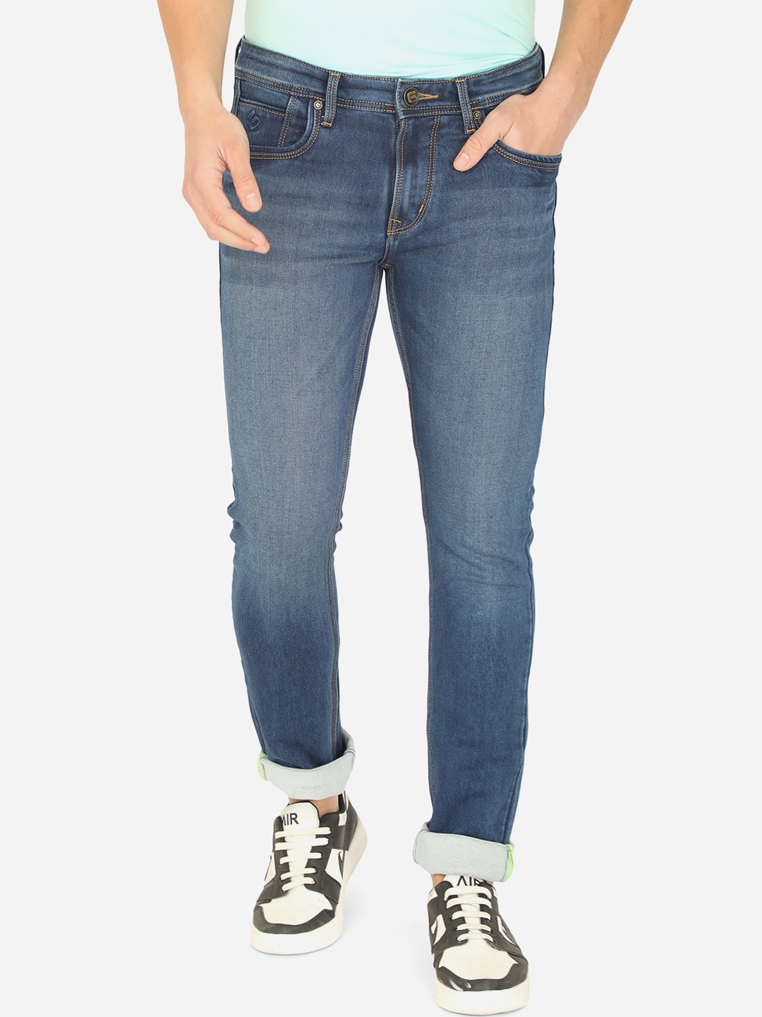 Greenfibre Men Blue Slim Fit Heavy Fade Stretchable Jeans