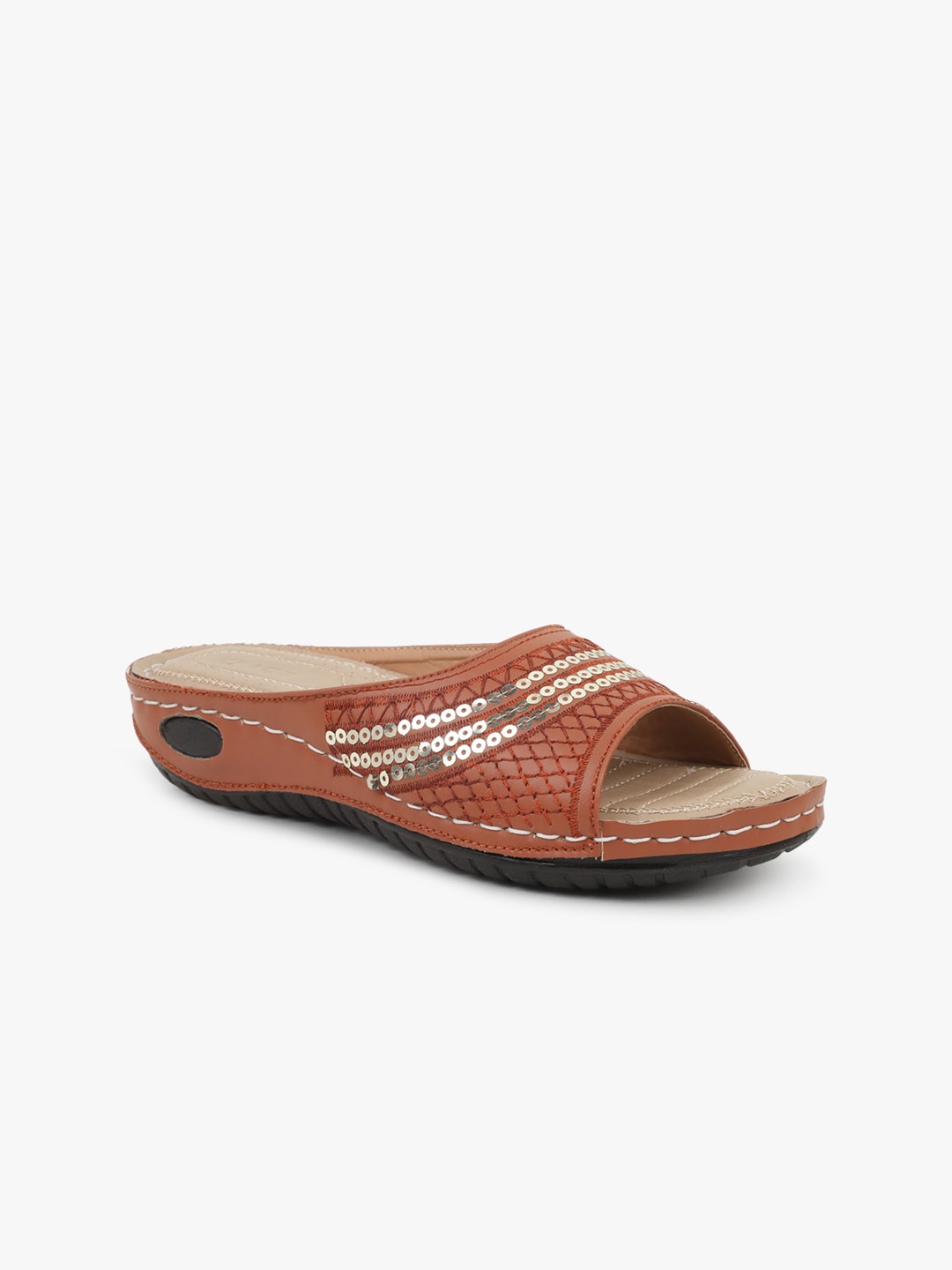 KLASE Women Tan Embroidered Open Toe Flats