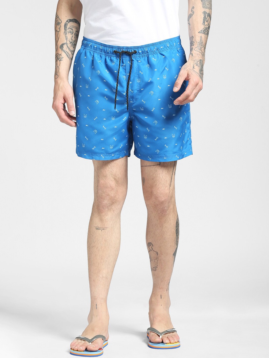 Jack & Jones Men Blue Conversational Printed Shorts