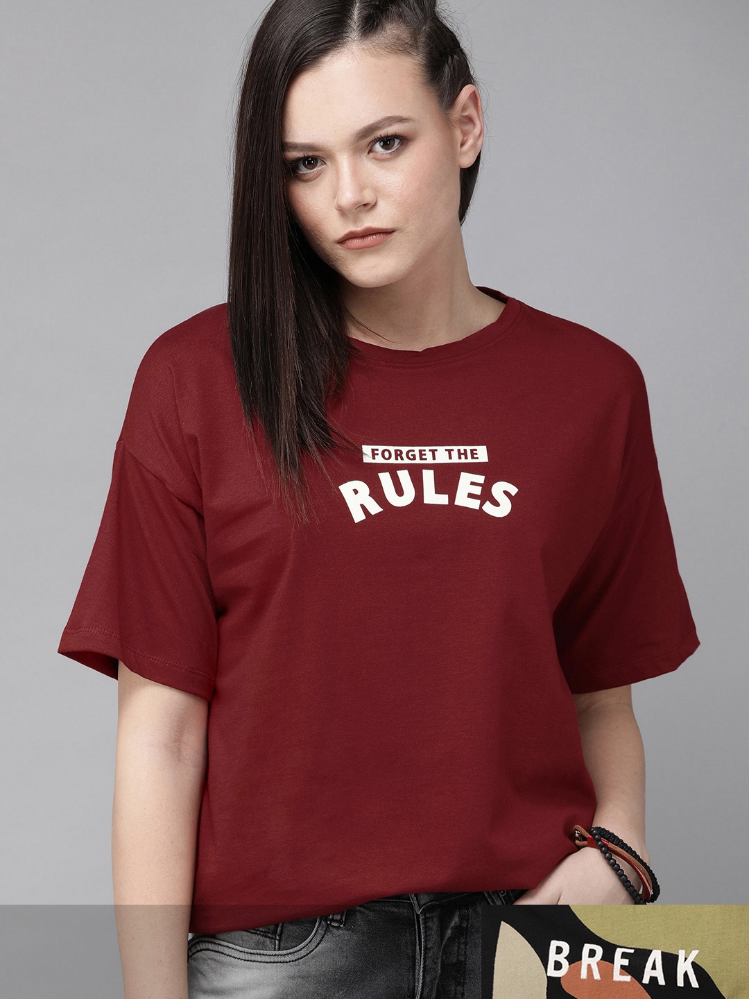 Roadster Women Black & Maroon Pack Of 2 Typography Print Round Neck Regular Fit T-shirts
Roadster Women Black & Maroon Pack Of 2 Typography Print Round Neck Regular Fit T-shirts