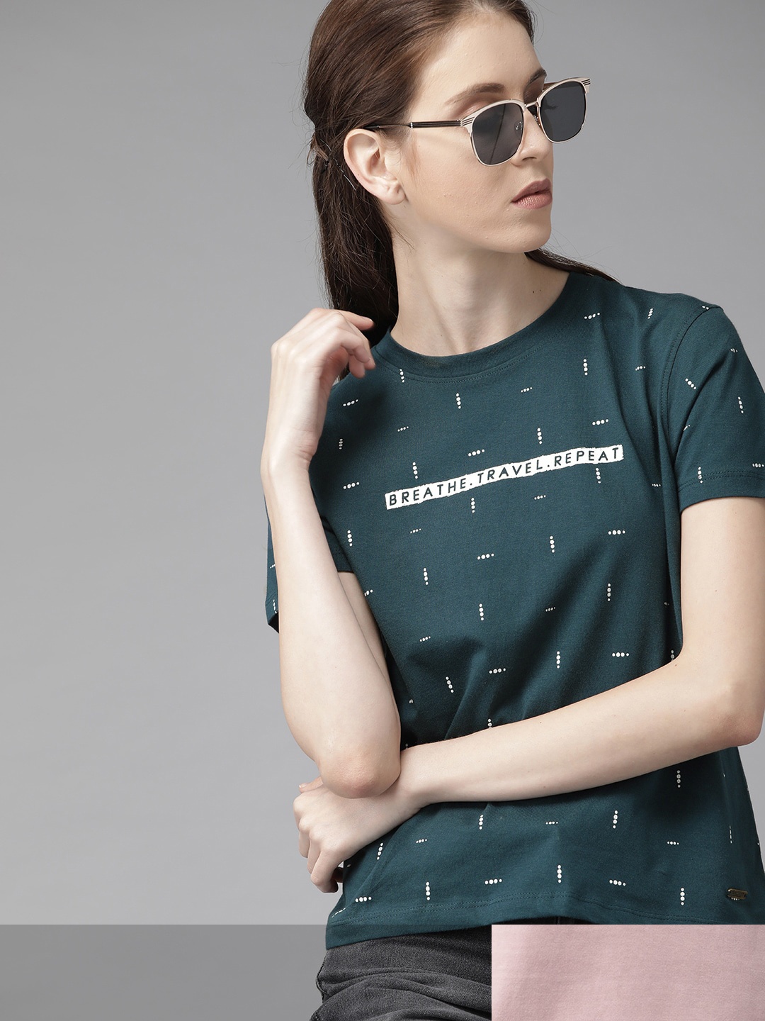 Roadster Women Teal Green & Dusty Pink Pack Of 2 Printed Round Neck Regular Fit T-shirts
Roadster Women Teal Green & Dusty Pink Pack Of 2 Printed Round Neck Regular Fit T-shirts