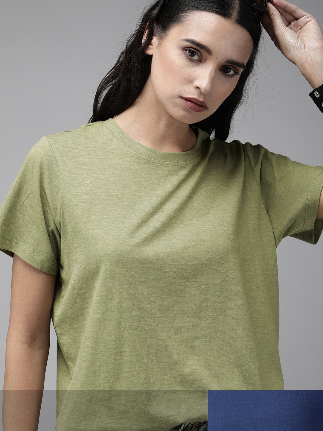 Roadster Women Pack of 2 Solid T-shirts, Olive