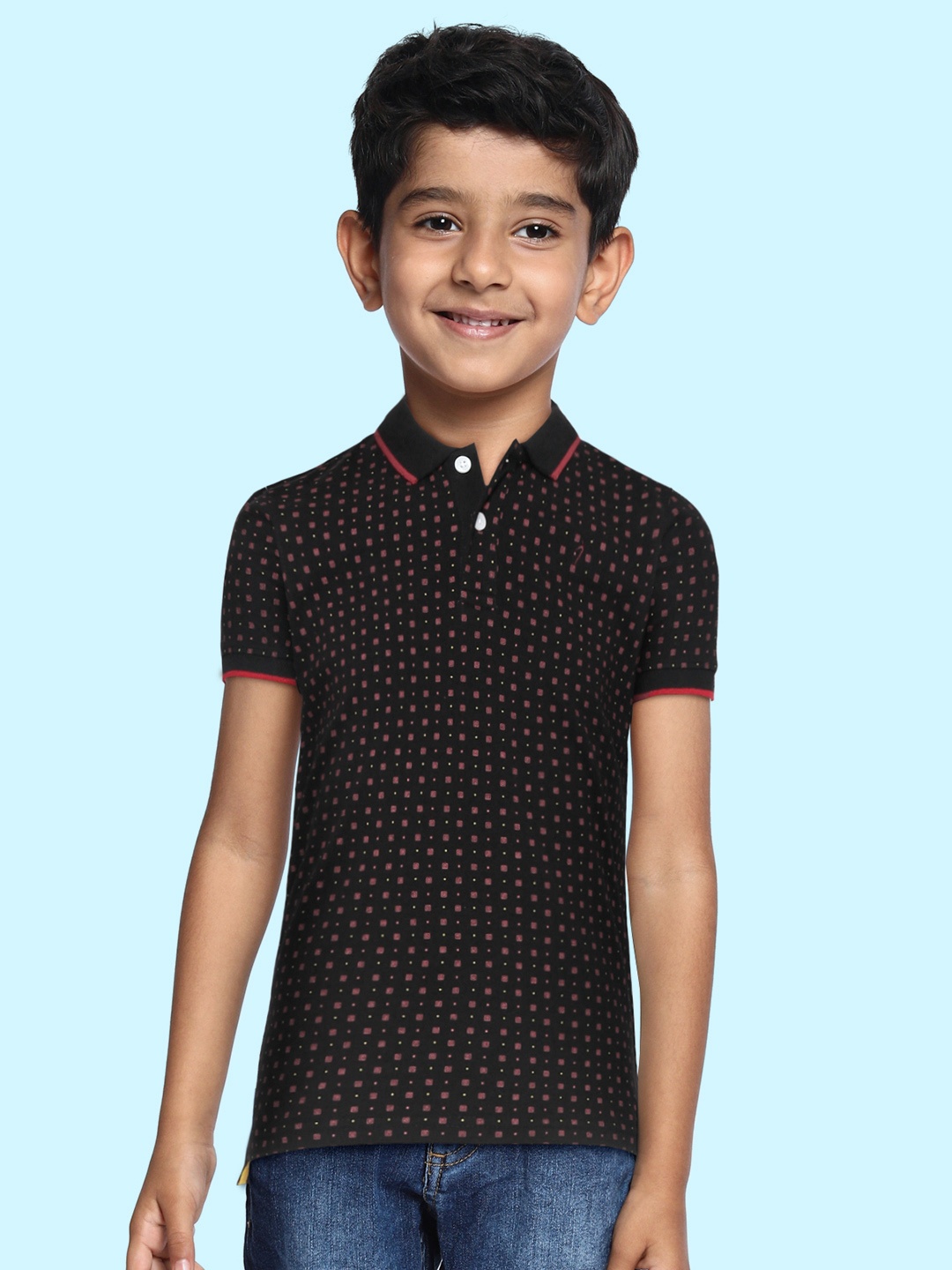 Indian Terrain Boys Black & Maroon Ditsy Print Polo Collar T-shirt Anti-Static Engineered
Indian Terrain Boys Black & Maroon Ditsy Print Polo Collar T-shirt Anti-Static Engineered
