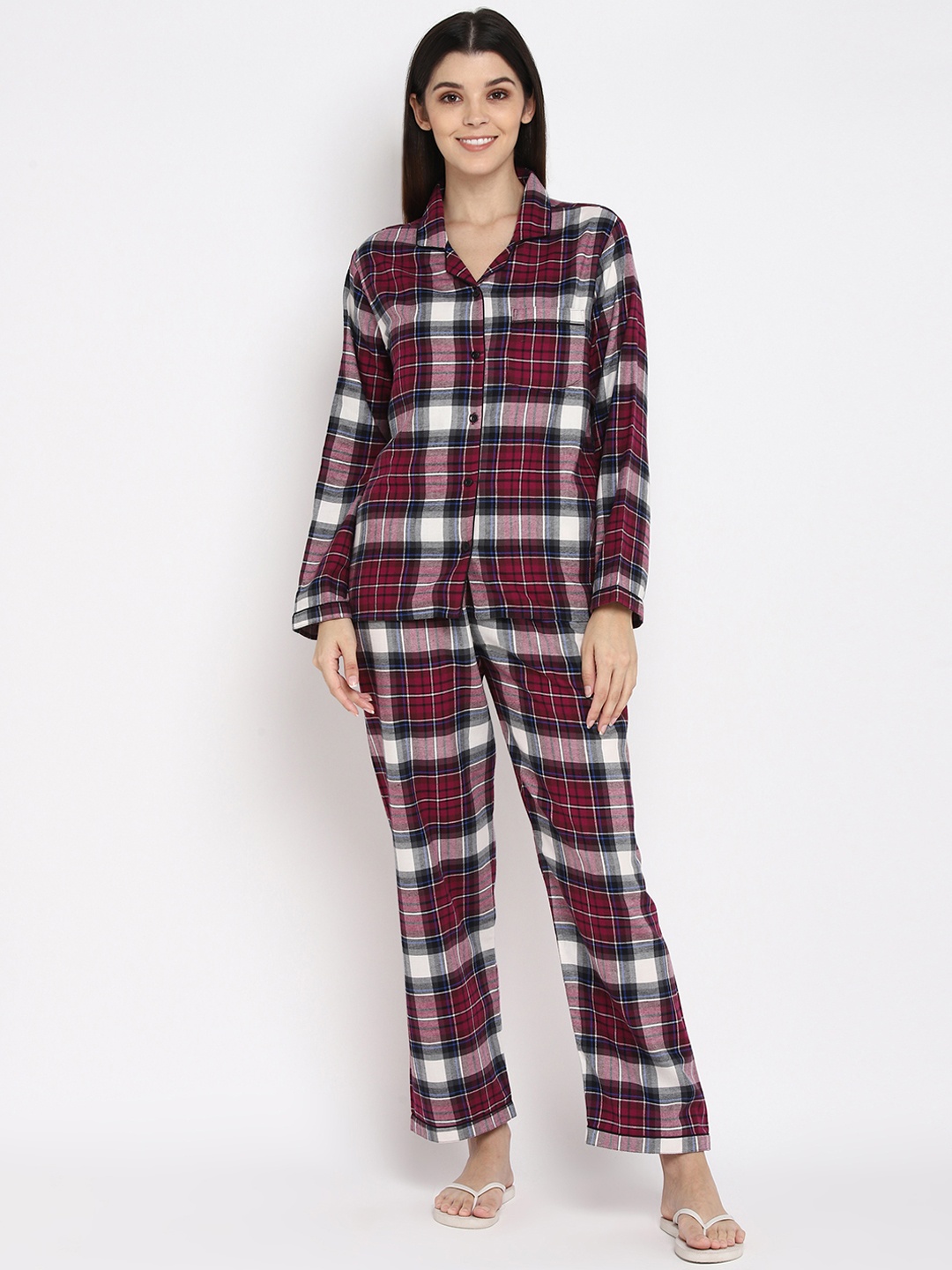 shopbloom Women Pink & Blue Printed Night Suit