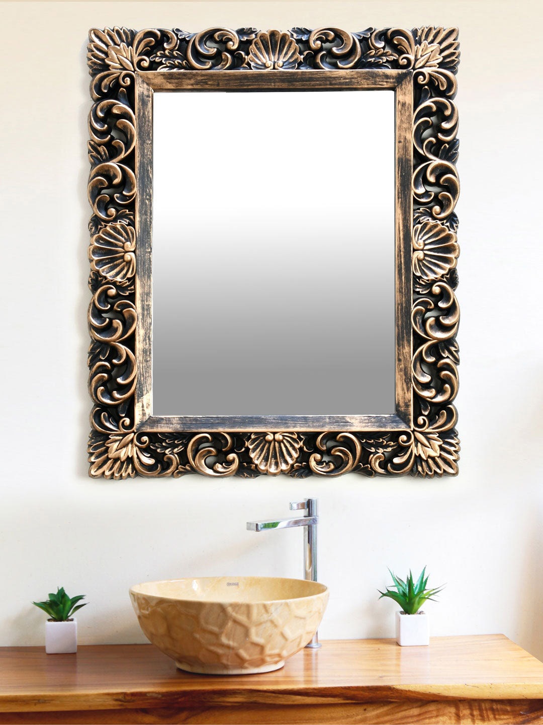 Athome by Nilkamal Gold & Black Scroll Wall Mirror