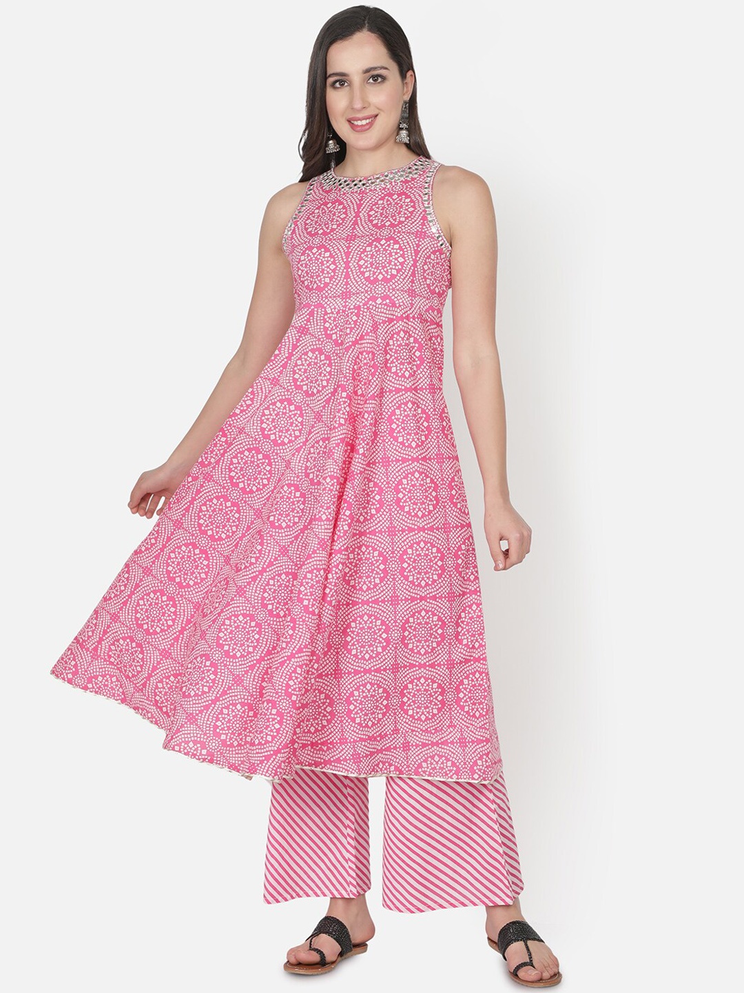 TRISHLA INDIA Women Pink Bandhani Printed Thread Work Pure Cotton Kurta with Palazzos & With Dupatta
TRISHLA INDIA Women Pink Bandhani Printed Thread Work Pure Cotton Kurta with Palazzos & With Dupatta