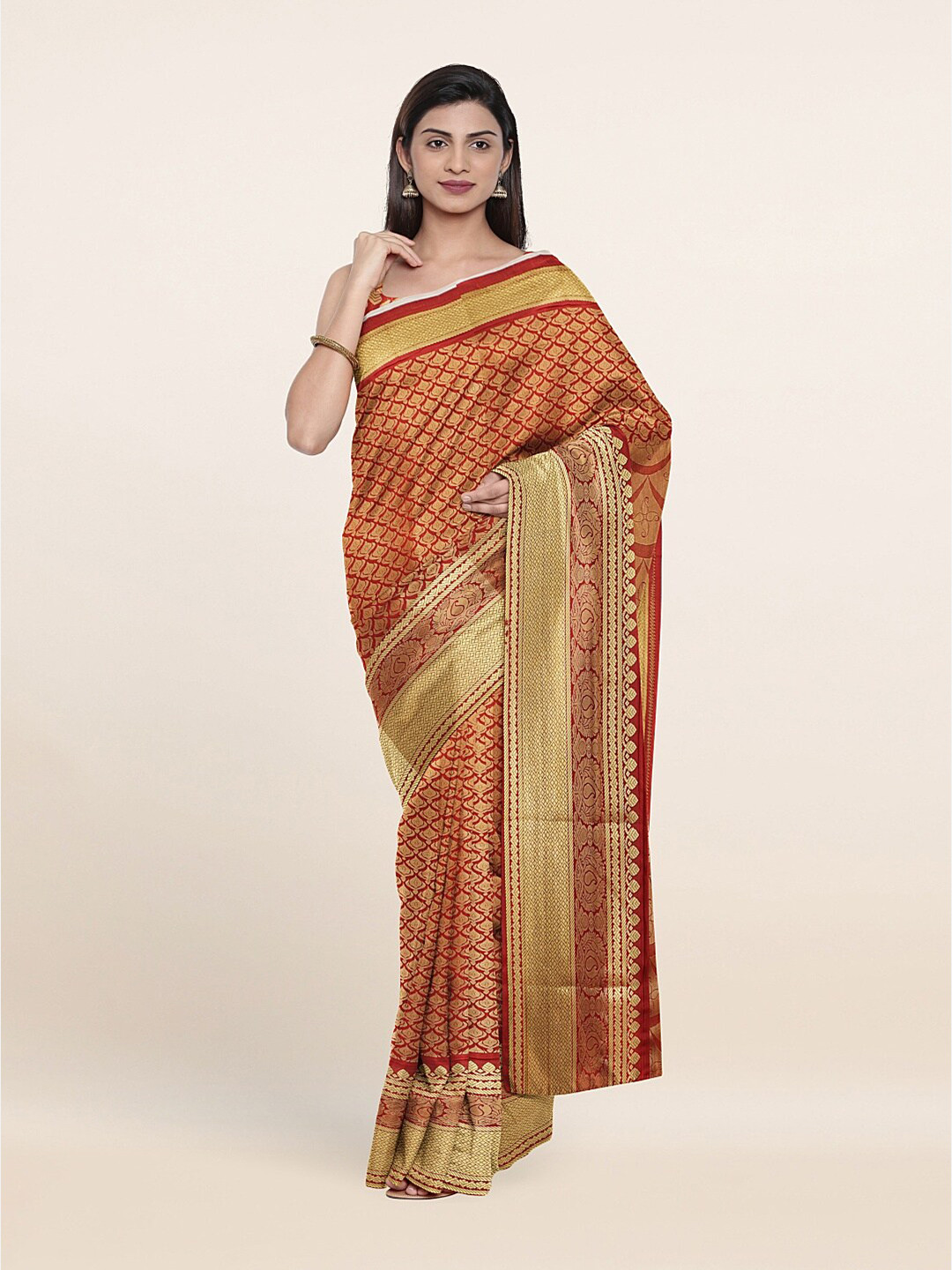 Pothys Maroon & Gold-Toned Abstract Woven Design Saree 
Pothys Maroon & Gold-Toned Abstract Woven Design Saree