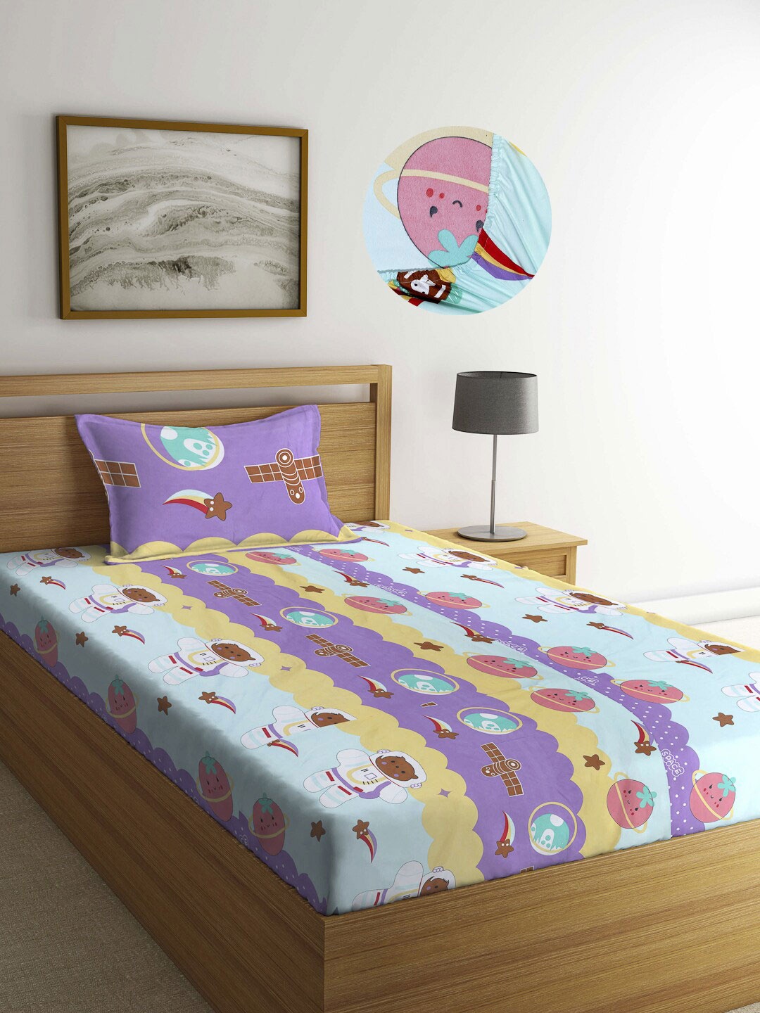 Arrabi Multi Cartoon 300 TC Cotton Blend Single Size Fitted Bedsheet with 1 Pillow Cover
Arrabi Multi Cartoon 300 TC Cotton Blend Single Size Fitted Bedsheet with 1 Pillow Cover