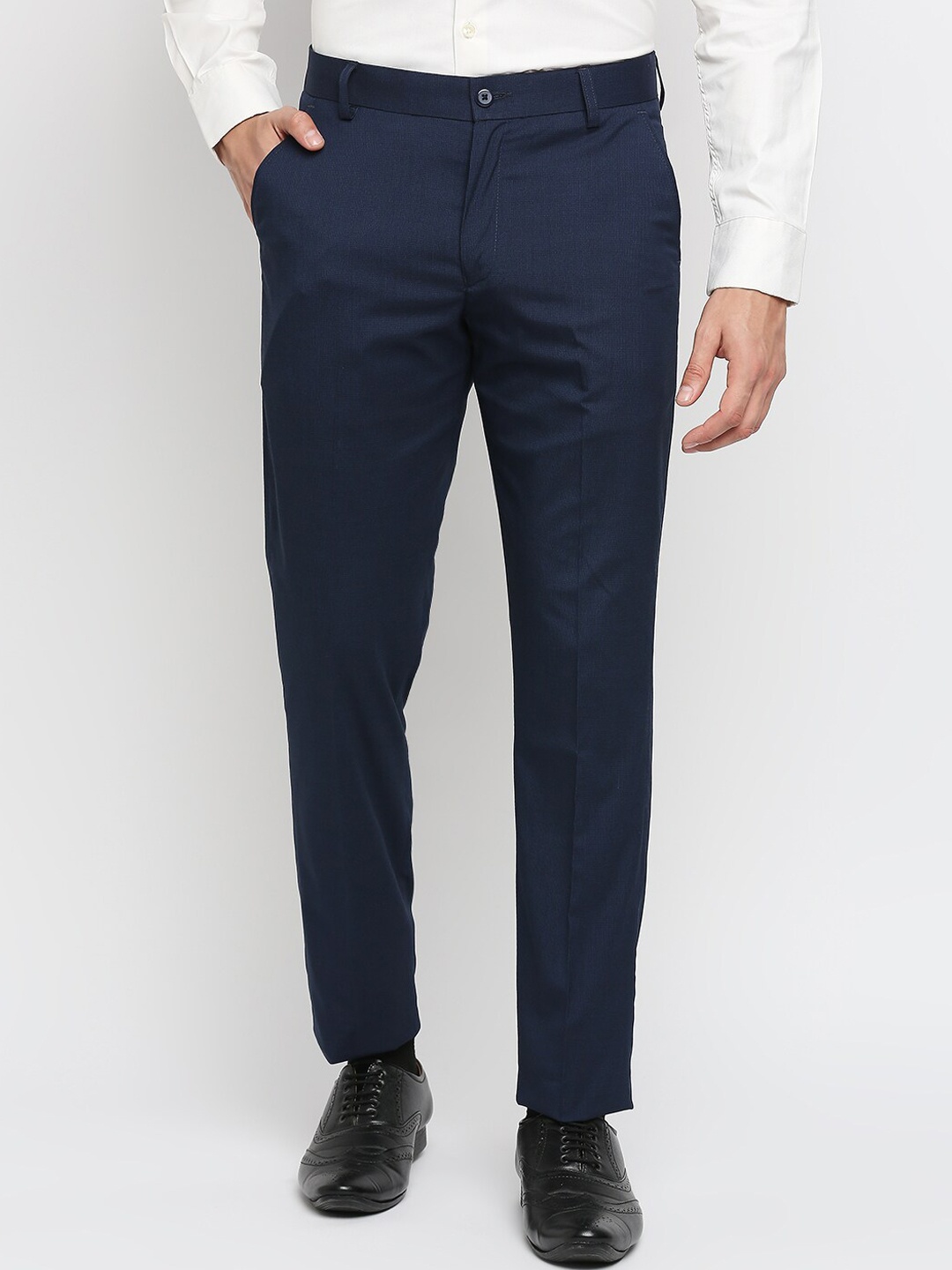 Solemio Men Navy Blue Formal Trousers