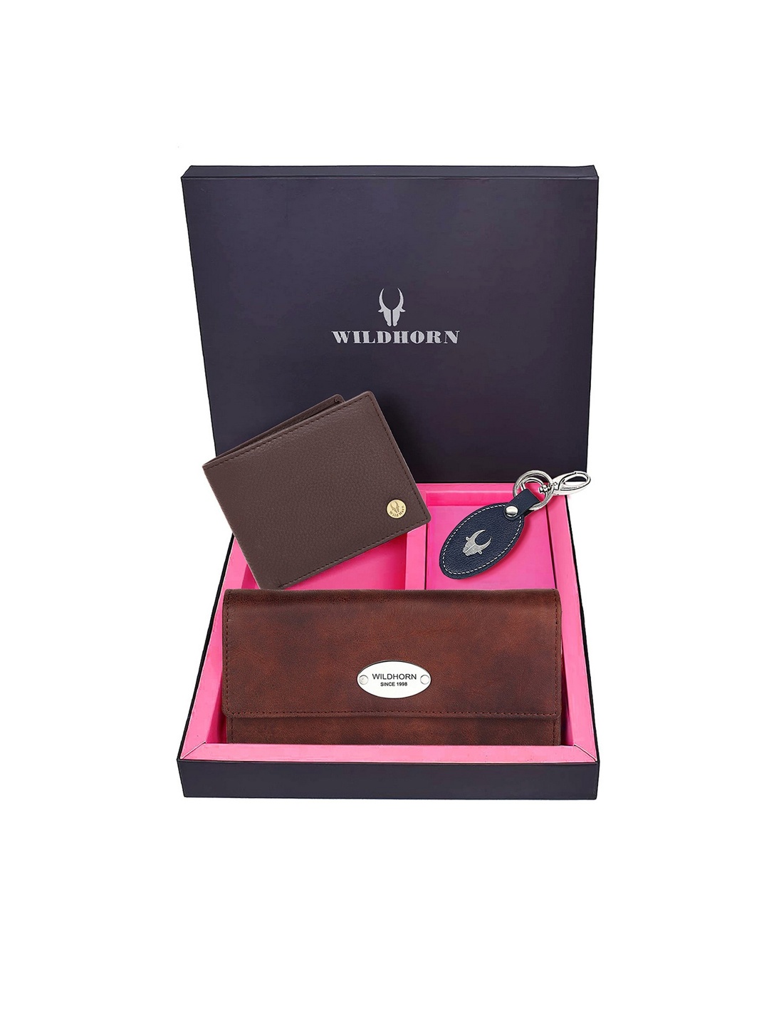 WildHorn Unisex Solid Leather Accessory Gift Set, Brown