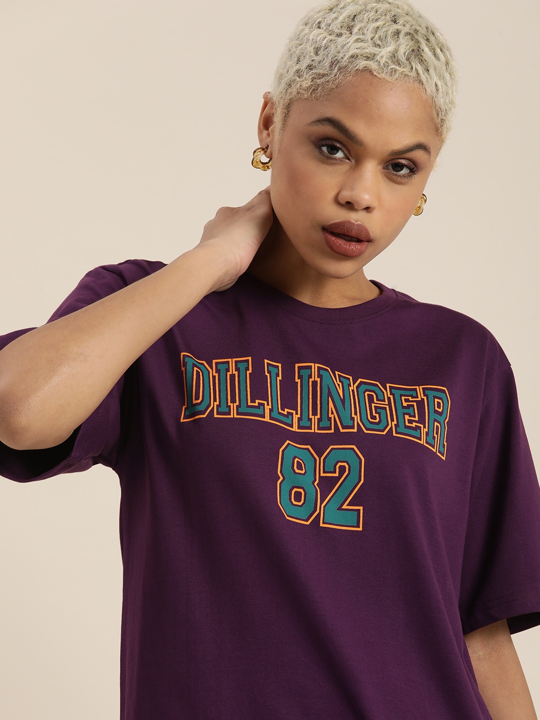 DILLINGER Women Purple & Teal Blue Brand Logo Cotton Drop-Shoulder Sleeves Loose T-shirt
DILLINGER Women Purple & Teal Blue Brand Logo Cotton Drop-Shoulder Sleeves Loose T-shirt