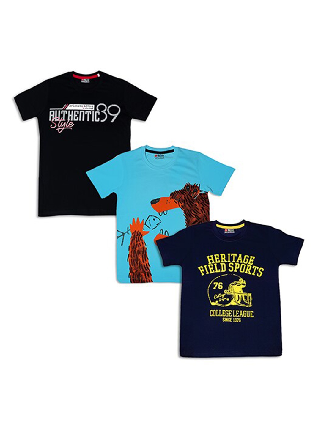 Benny n Bunny Boys Multi Pack Of 3 Printed Cotton T-shirt