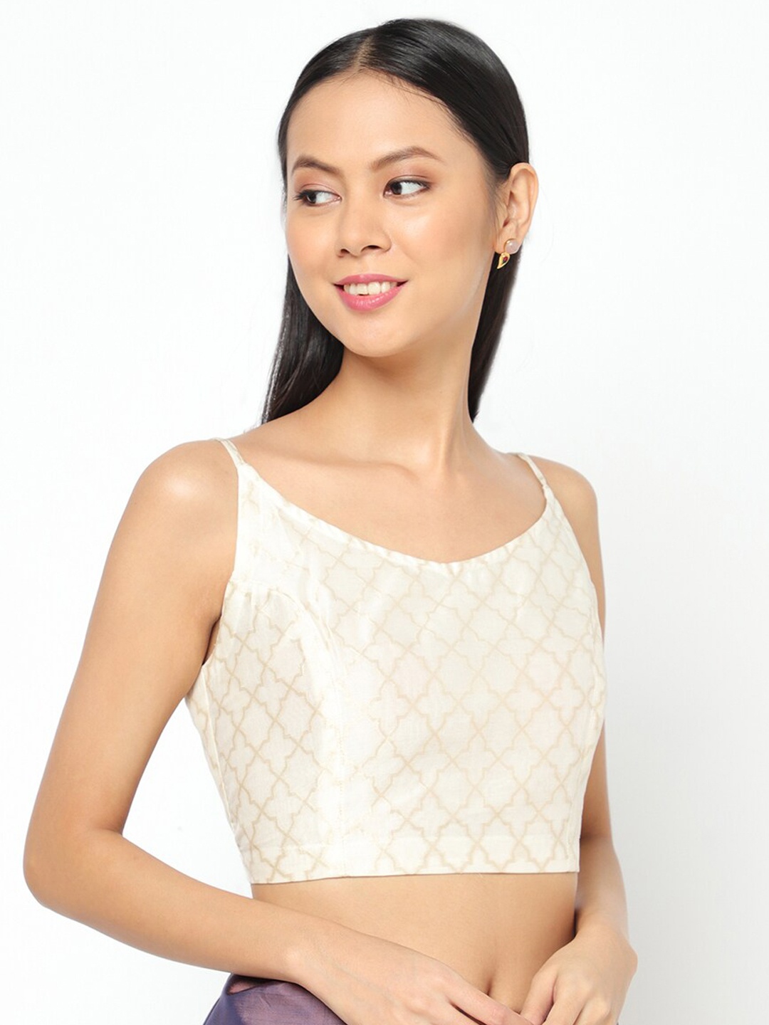 Fabindia Women White Cutworked Saree Blouse