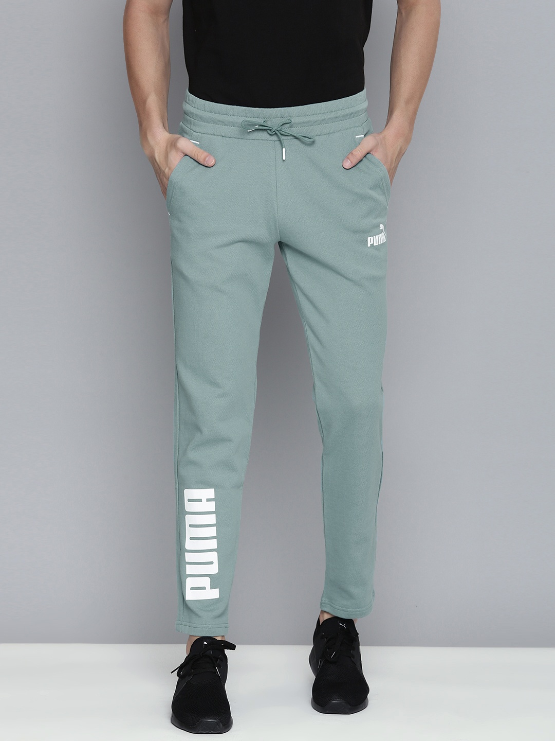 Puma Men Blue & White Brand logo Printed Mid Rise Slim Fit Track Pants