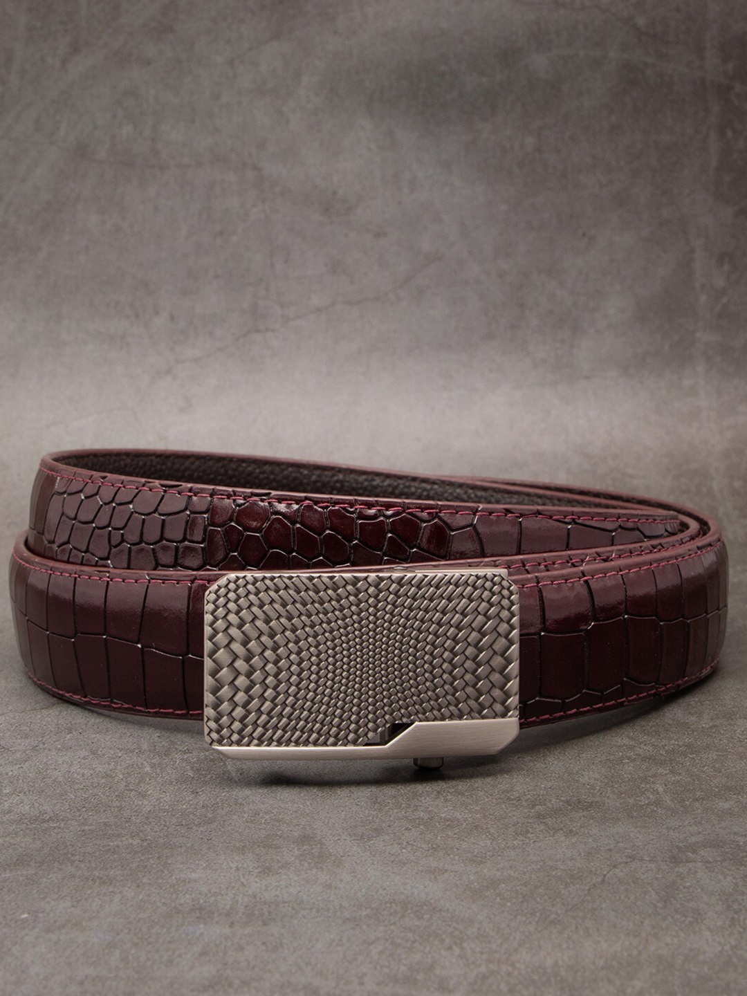 BANGE Men Red Textured Leather Belt