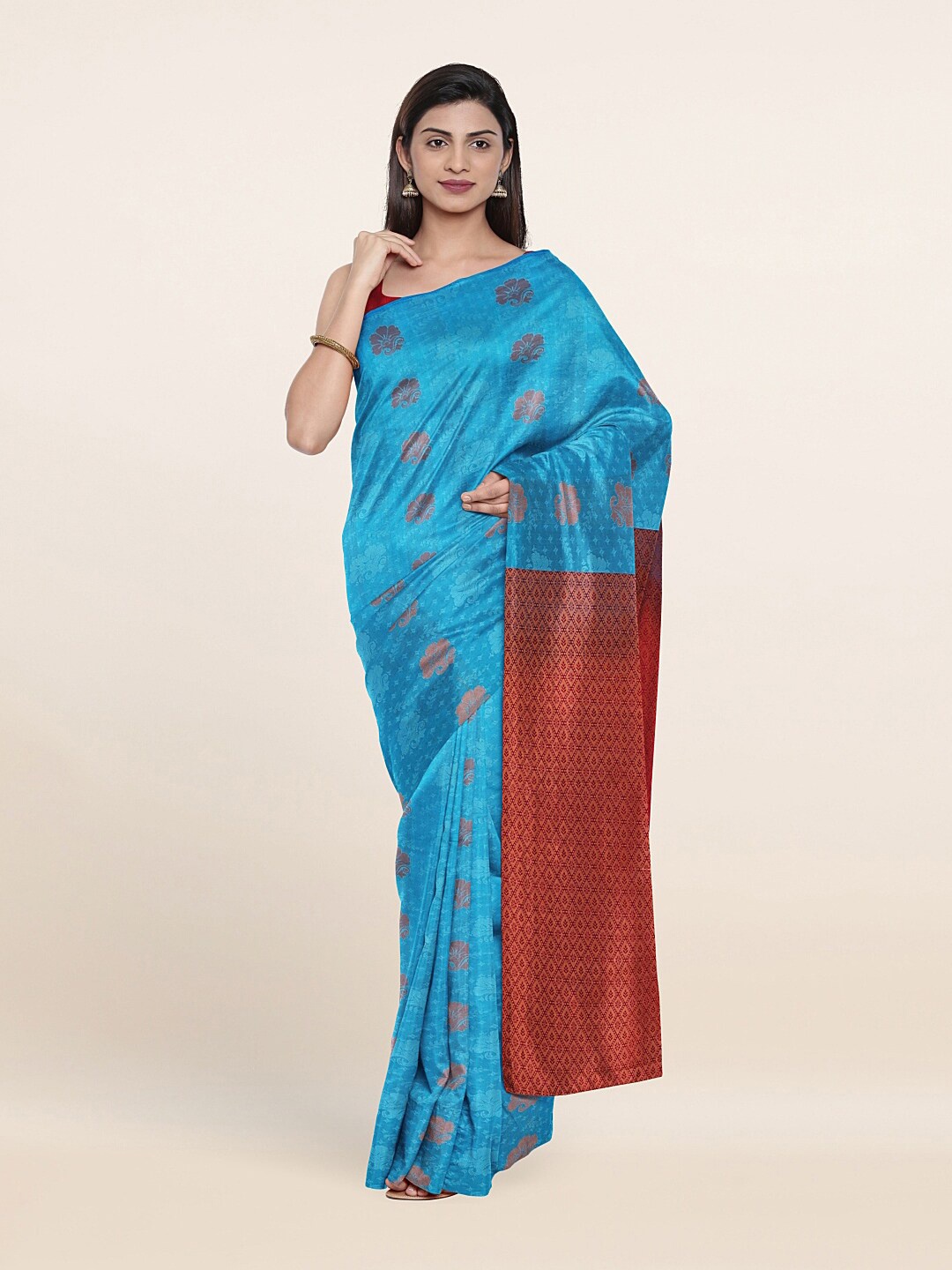 Pothys Blue & Maroon Ethnic Motifs Art Silk Saree
