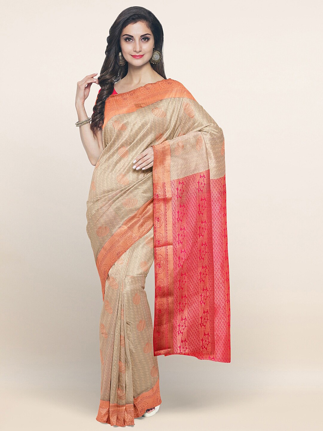 Pothys Brown & Pink Woven Design Zari Art Silk Saree