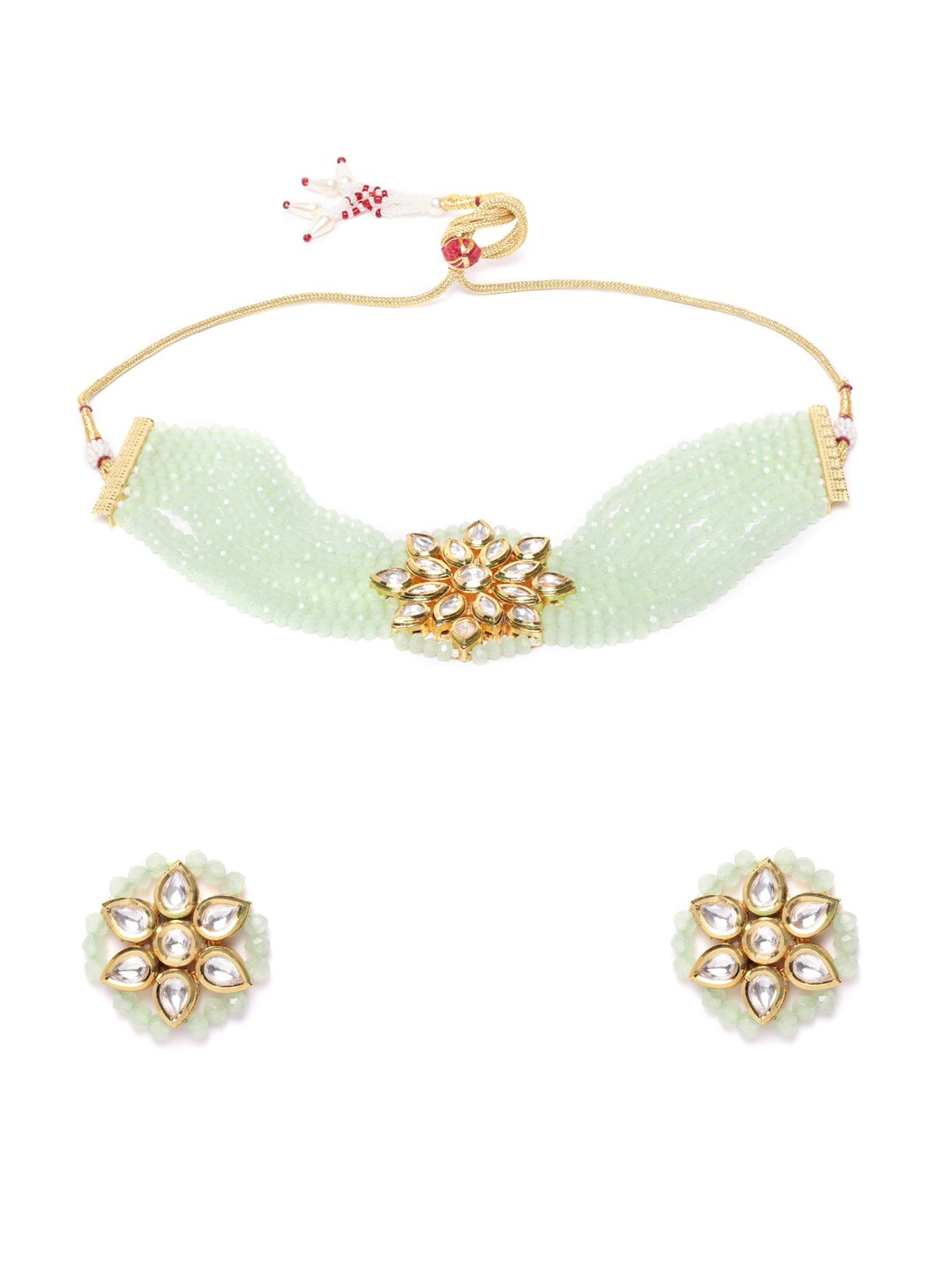 Priyaasi Gold-Plated Mint Green Colored & White Kundan Studded Choker Jewellery Set
Priyaasi Gold-Plated Mint Green Colored & White Kundan Studded Choker Jewellery Set