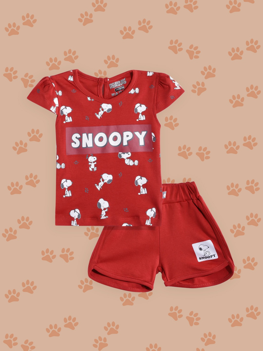 TINYO Infant Girls Red & White Snoopy Printed Cotton Clothing Set