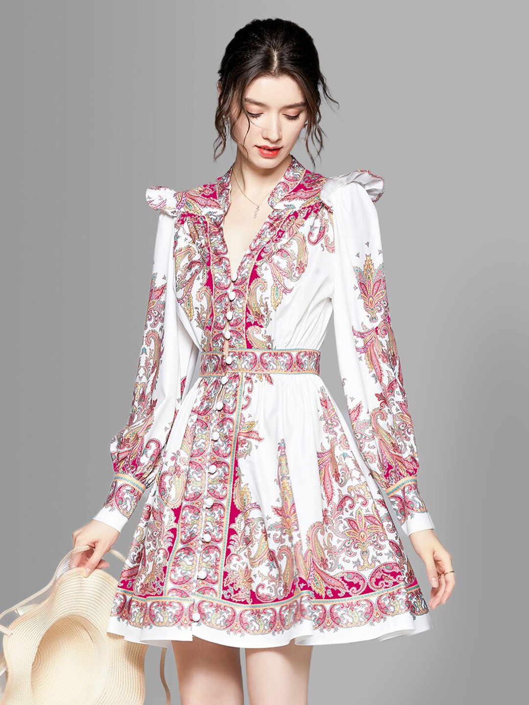 JC Collection White & Red Ethnic Motifs Dress