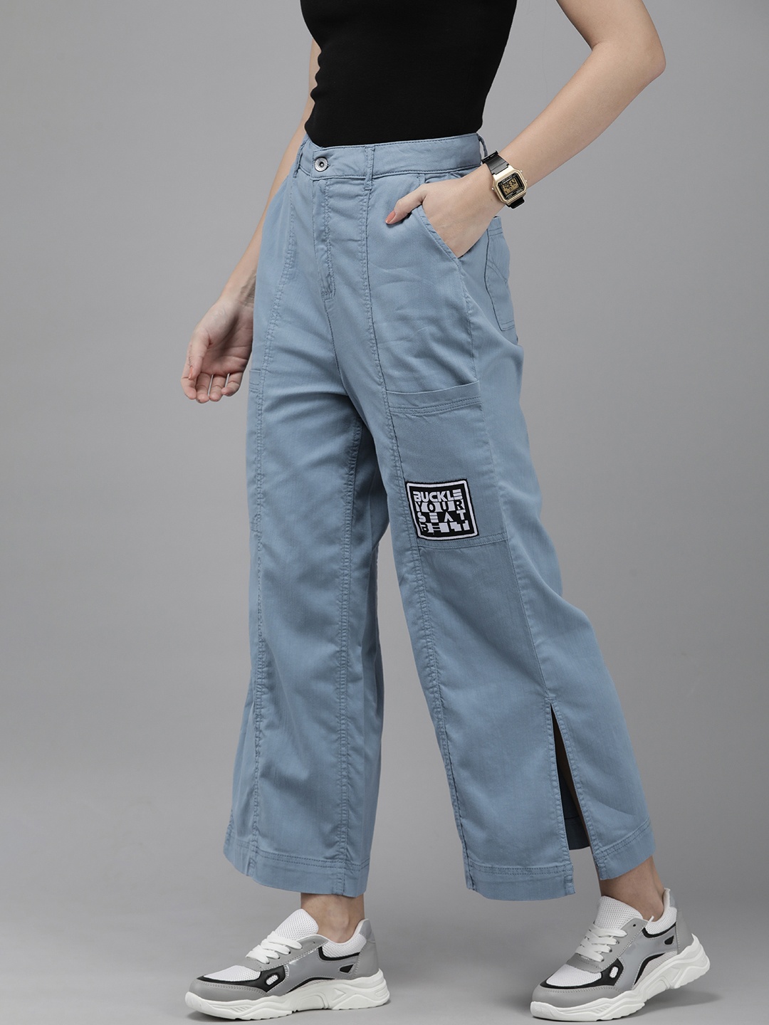 The Roaster Lifestyle Co. Women Flat Front Mid Rise Parallel Trousers With Side Slits, Blue
The Roaster Lifestyle Co. Women Flat Front Mid Rise Parallel Trousers With Side Slits, Blue