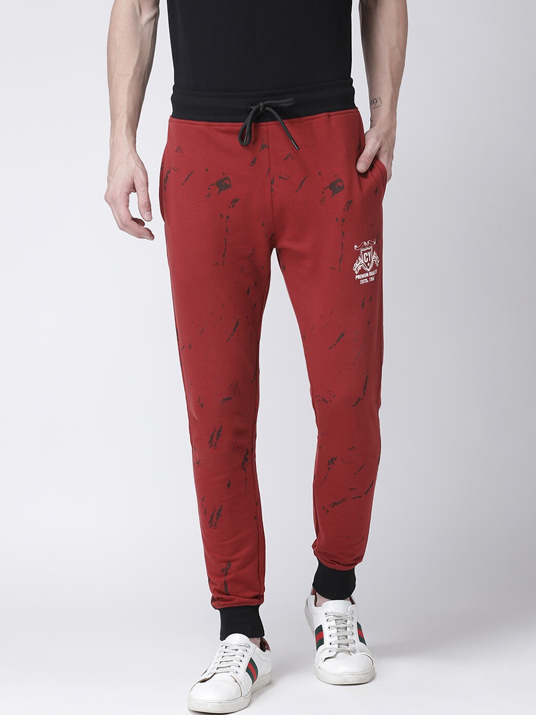 Club York Men Red Abstract Print Slim Fit Joggers