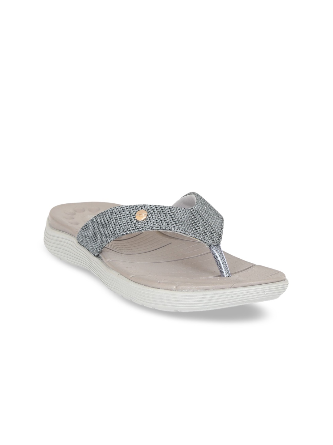 Zyla Women Grey T-Strap Flats