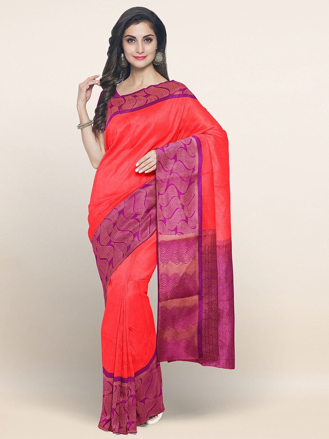 Pothys Pink & Violet Art Silk Saree