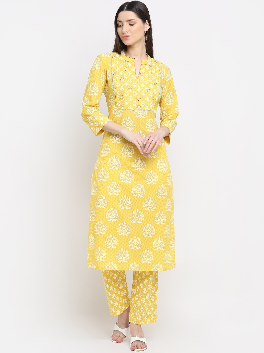 MYAZA Women Yellow Ethnic Motifs Printed Thread Work Pure Cotton Kurti with Trousers
MYAZA Women Yellow Ethnic Motifs Printed Thread Work Pure Cotton Kurti with Trousers
